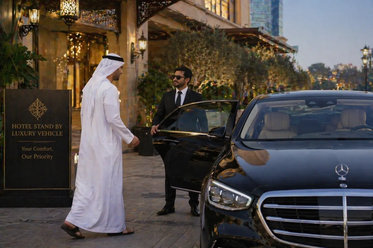 Hotel Stand by Luxury Vehicle